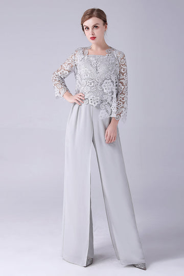 Sølv Chiffon Pant og blonder Top Mor til The Bride Pant Suits